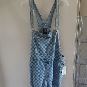 No Boundaries Denim Checkered Jumpsuit